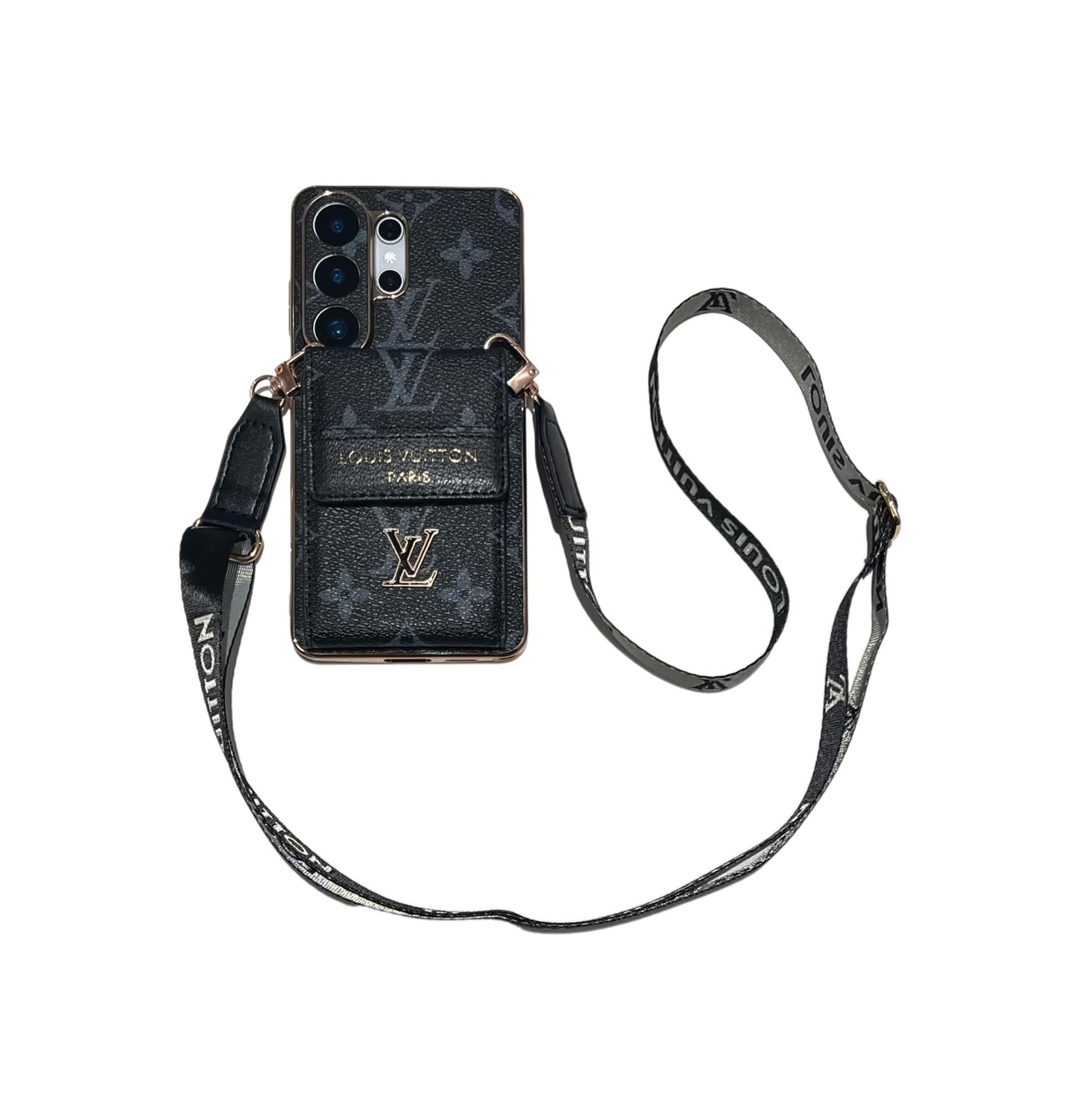 Luxusní pokročilé kožené pouzdro na telefon Samsung s peněženkou a popruhem.