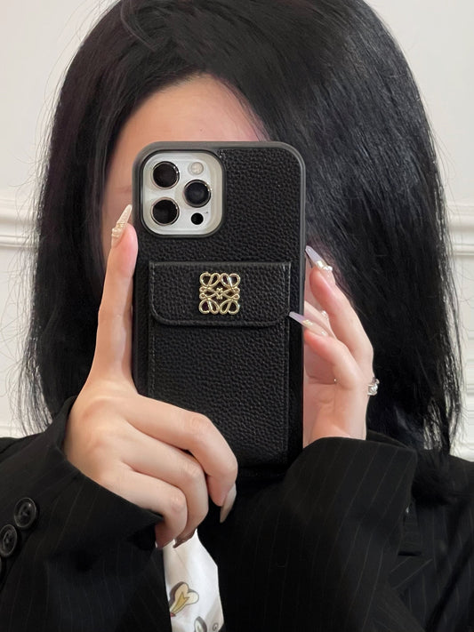 Luksuzni ovitek za iPhone z držalom za kartico, črn-QBK240603