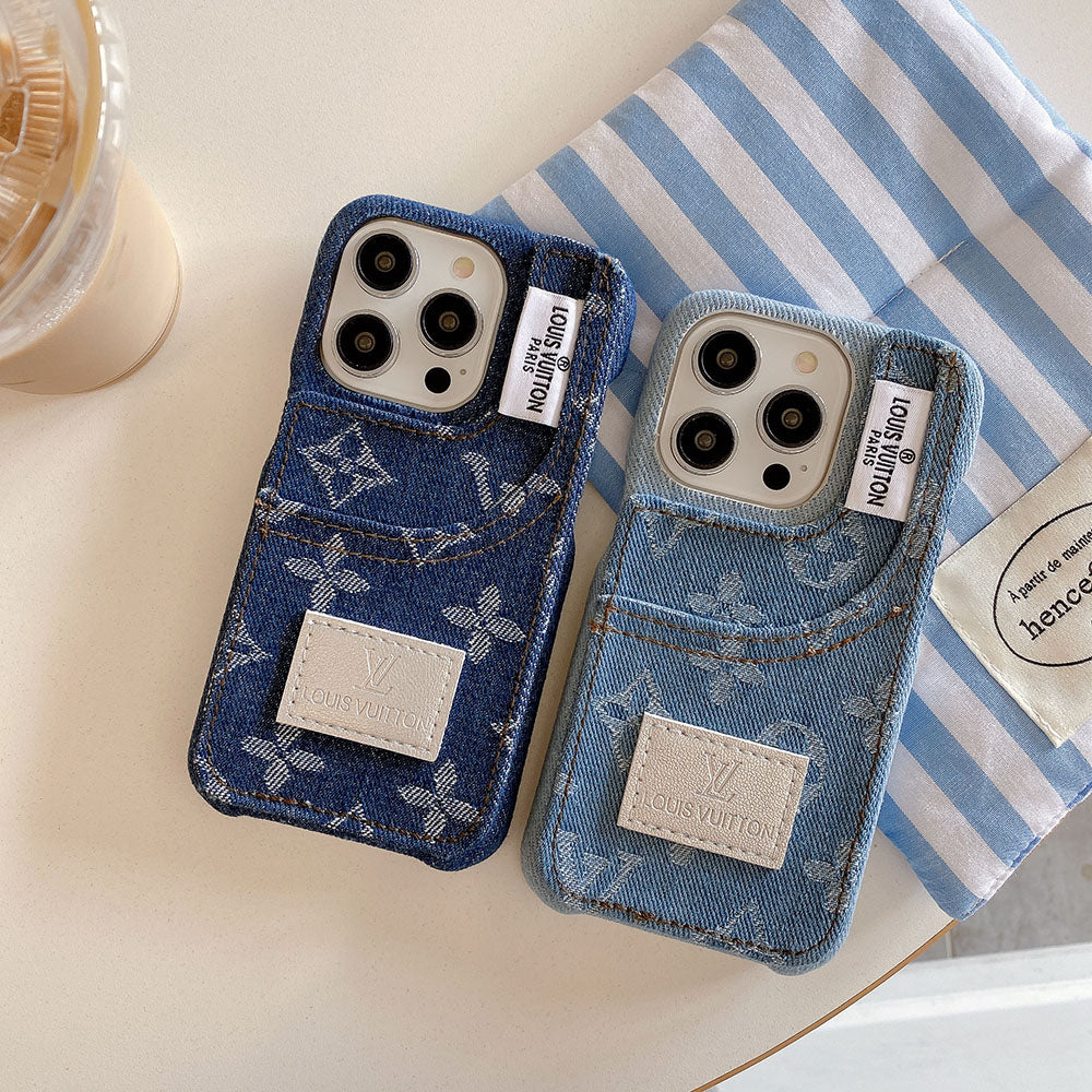 IPhone-etui i denimstof med indbygget kortholder