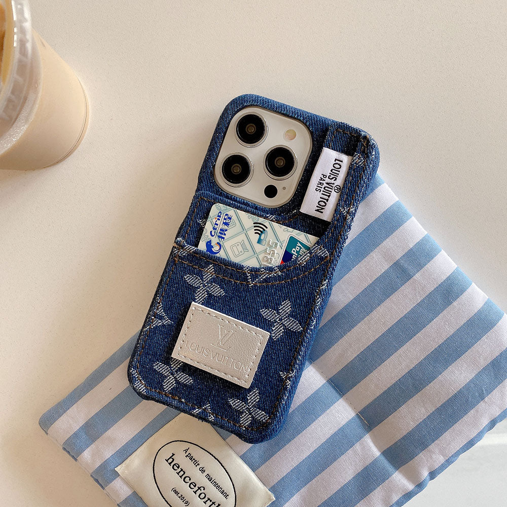 IPhone-etui i denimstof med indbygget kortholder