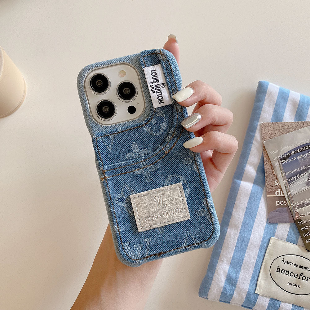 IPhone-etui i denimstof med indbygget kortholder