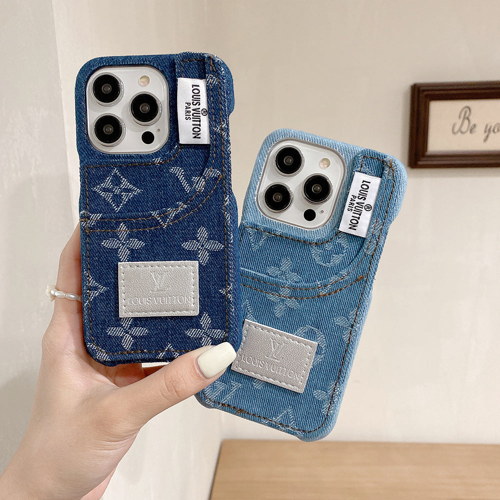 IPhone-etui i denimstof med indbygget kortholder