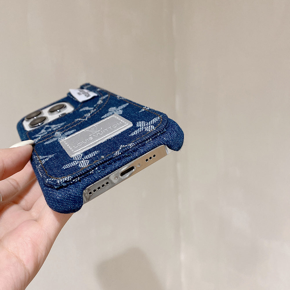 IPhone-etui i denimstof med indbygget kortholder