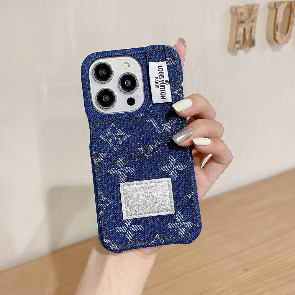 IPhone-etui i denimstof med indbygget kortholder