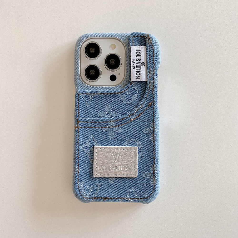 IPhone-etui i denimstof med indbygget kortholder