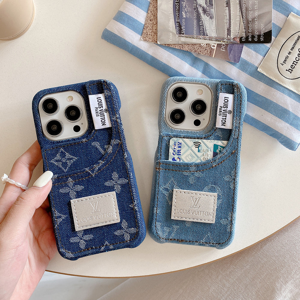 IPhone-etui i denimstof med indbygget kortholder