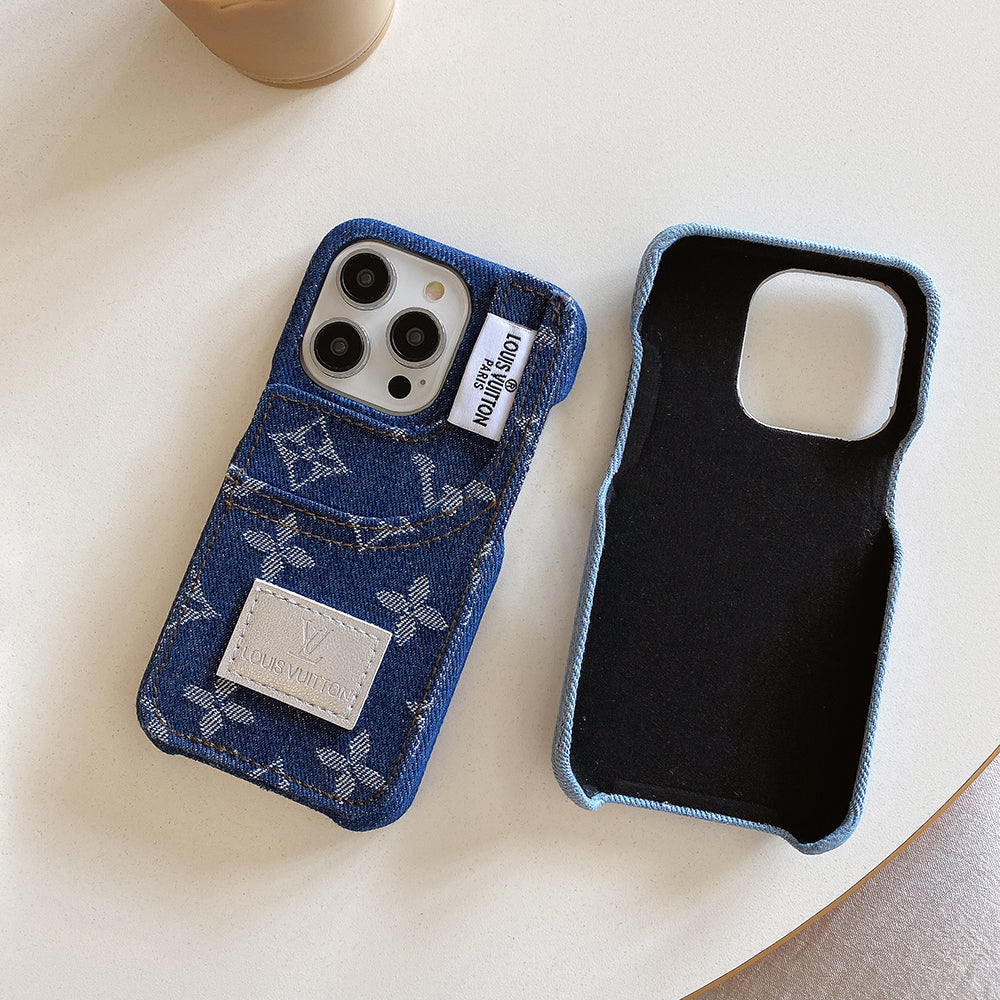 IPhone-etui i denimstof med indbygget kortholder