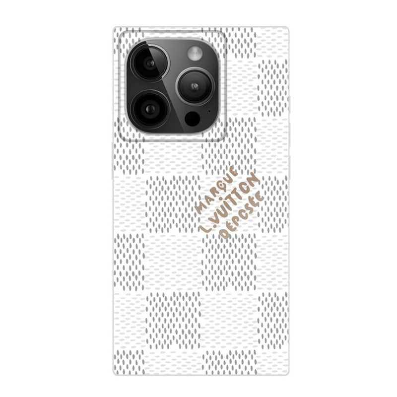 Coque iPhone carrée de luxe noire<lAMP>blanche
