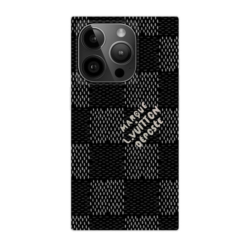 Coque iPhone carrée de luxe noire<lAMP>blanche