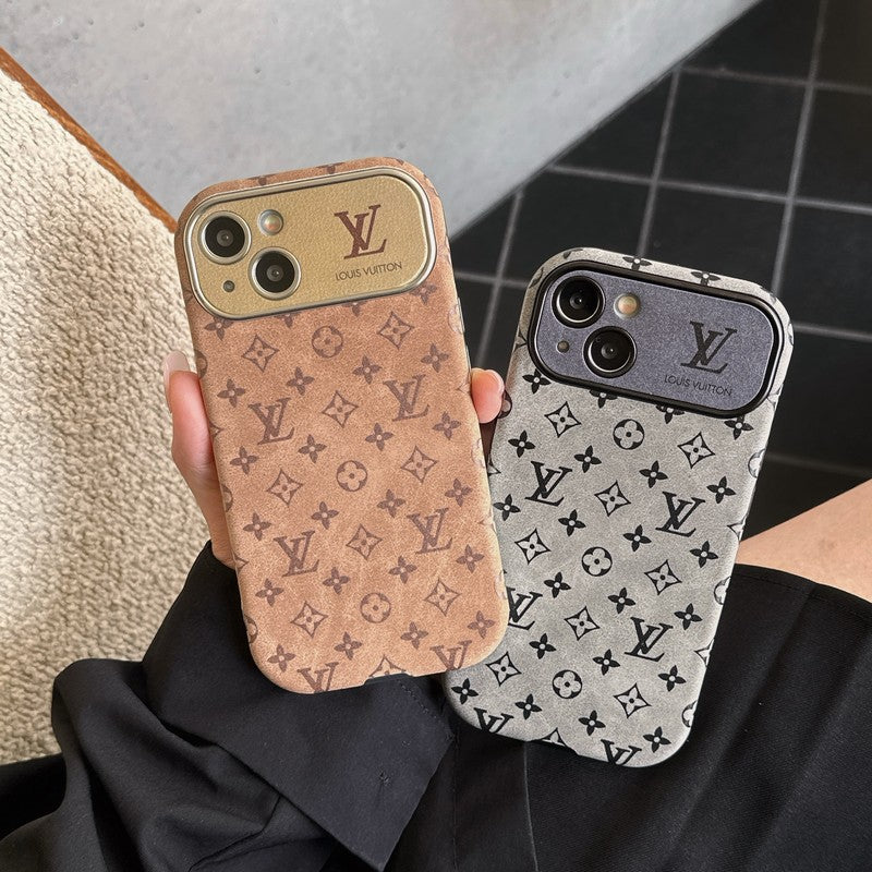 Luxusné hnedé & čierne klasické kožené puzdro na iPhone