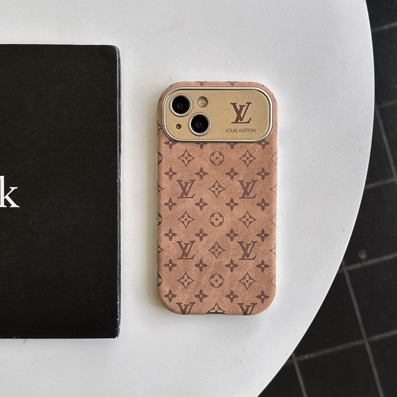 Luxusné hnedé & čierne klasické kožené puzdro na iPhone