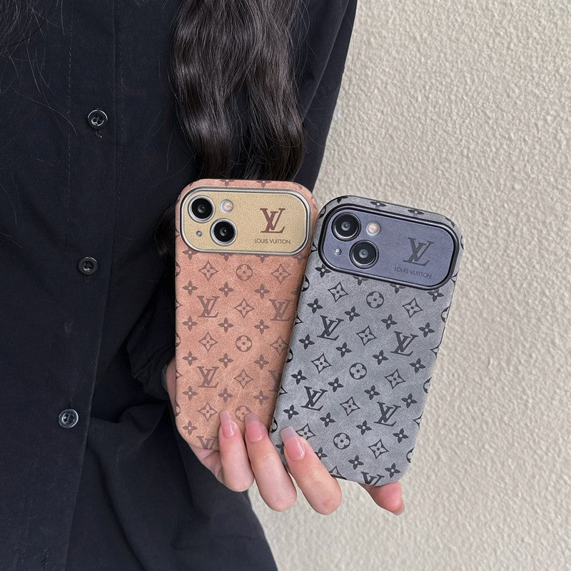 Luxusné hnedé & čierne klasické kožené puzdro na iPhone