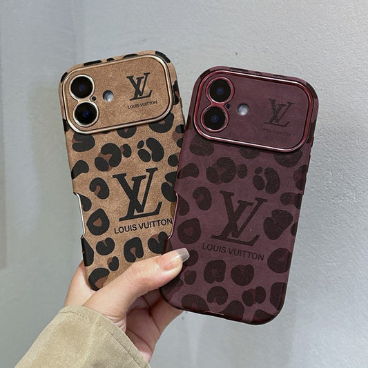 Ylellinen ruskea & violettivärinen nahkainen iPhone-kotelo