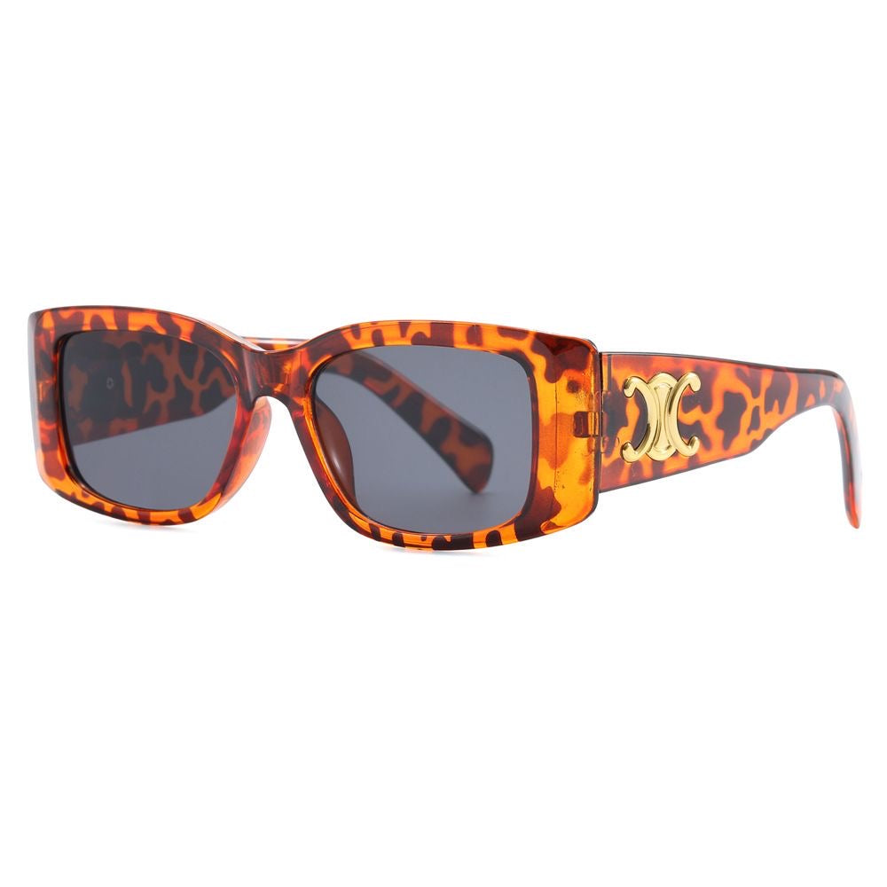 Ochelari de soare retro de lux cu placă aurie