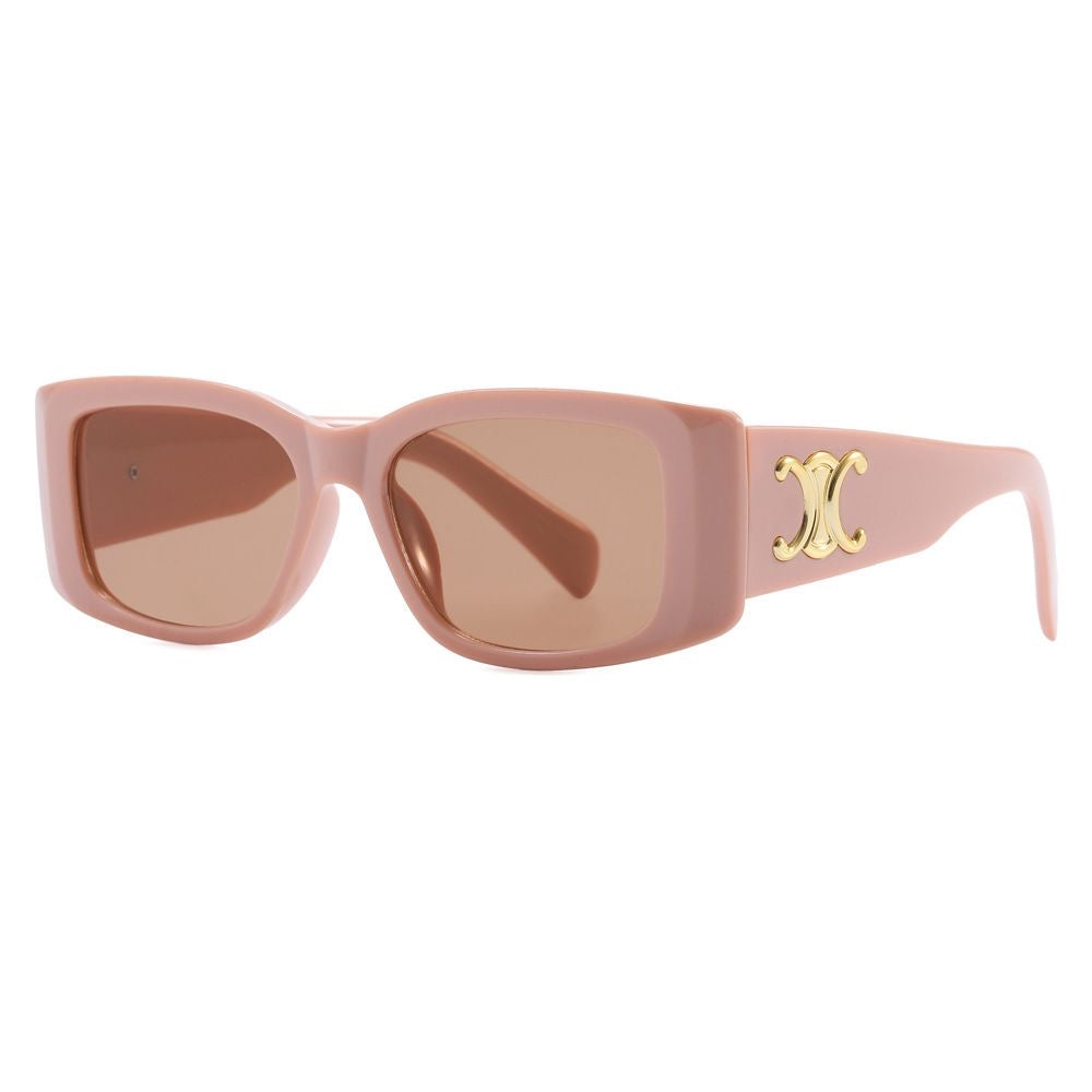 Ochelari de soare retro de lux cu placă aurie