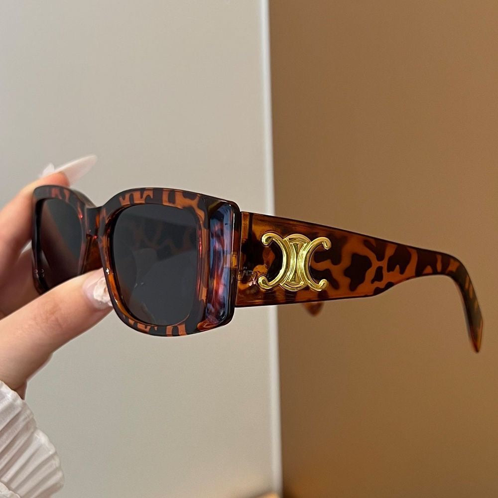 Ochelari de soare retro de lux cu placă aurie