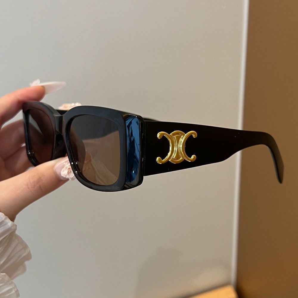 Ochelari de soare retro de lux cu placă aurie
