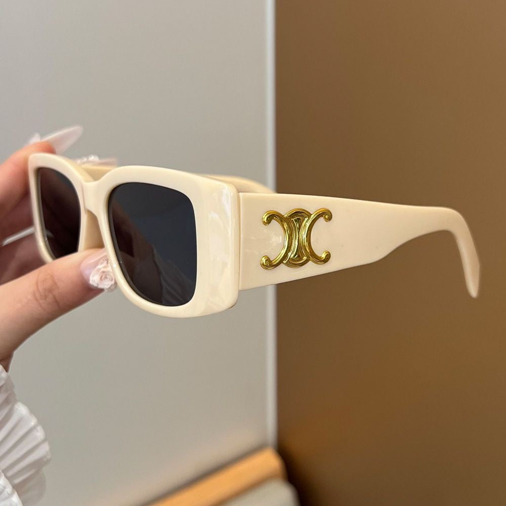 Ochelari de soare retro de lux cu placă aurie