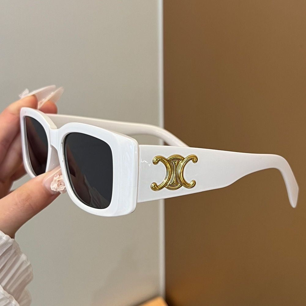 Ochelari de soare retro de lux cu placă aurie