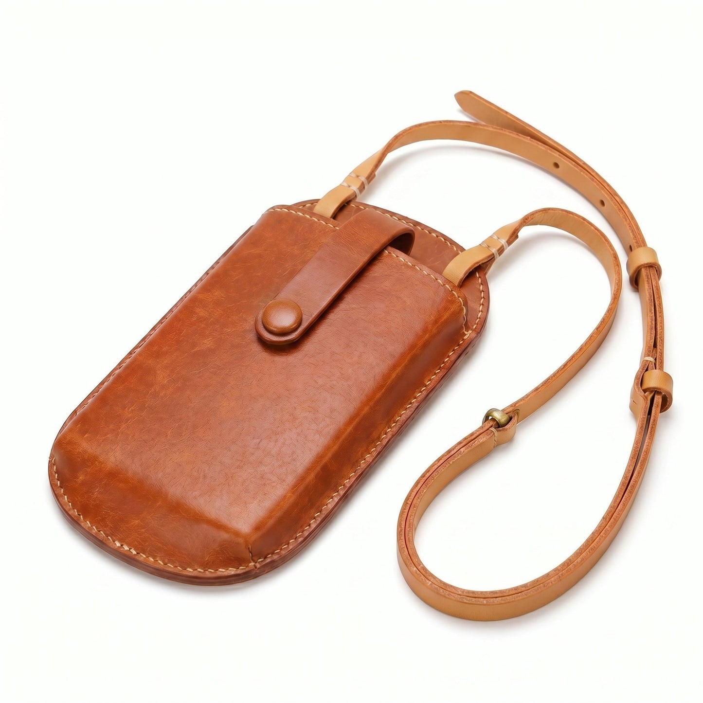 Bolsa para celular feita à mão em couro com alça de ombro