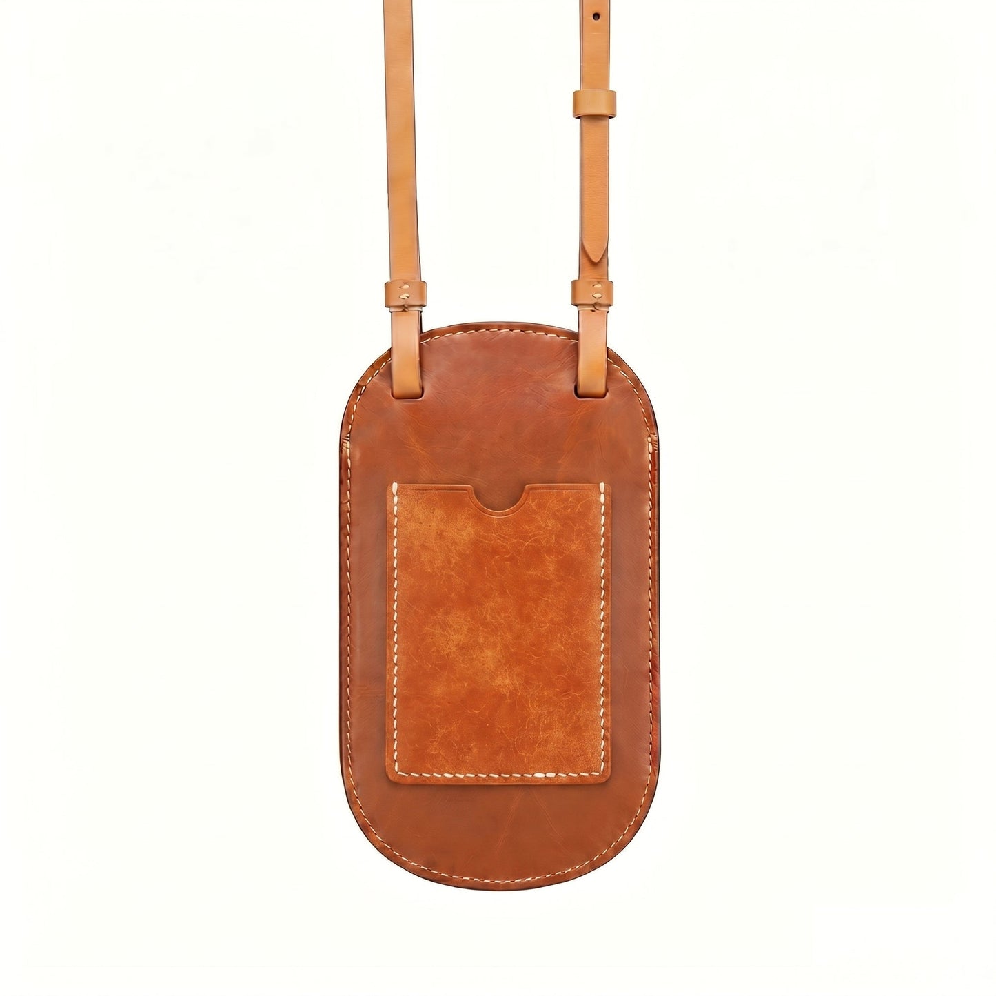Bolsa para celular feita à mão em couro com alça de ombro