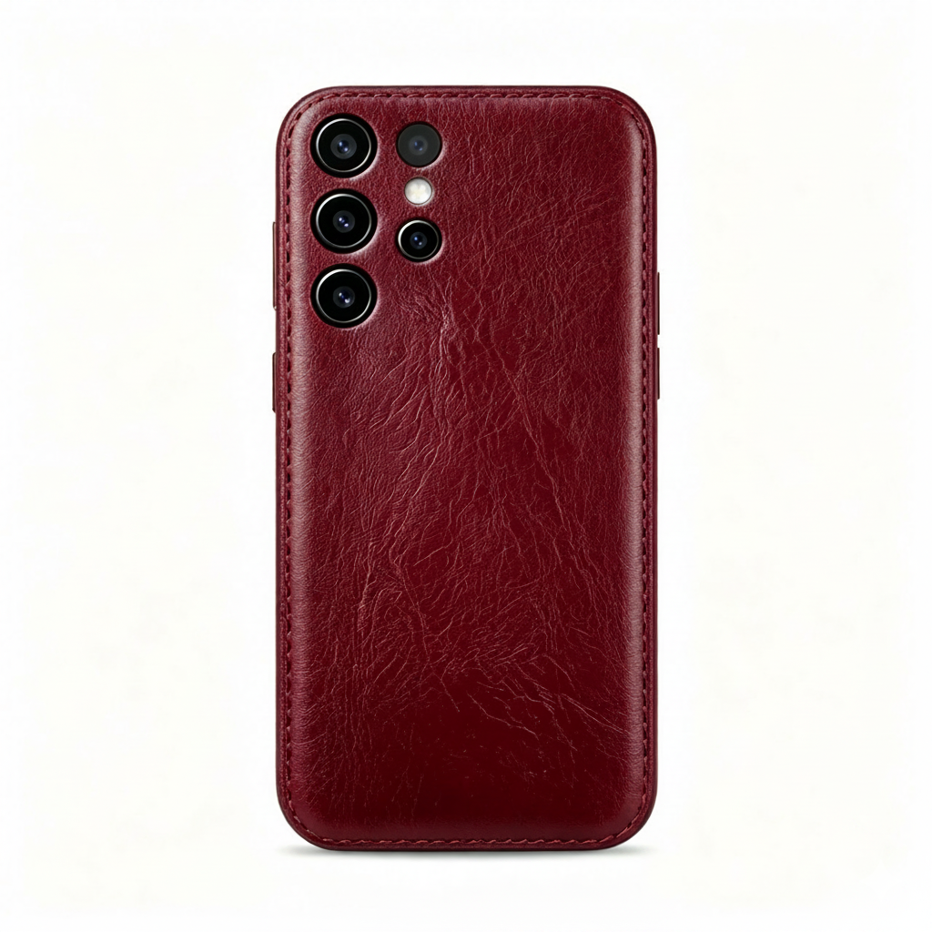 Håndlaget Samsung-veske i grønnsaksgarvet skinn – Vintage Patina Edition