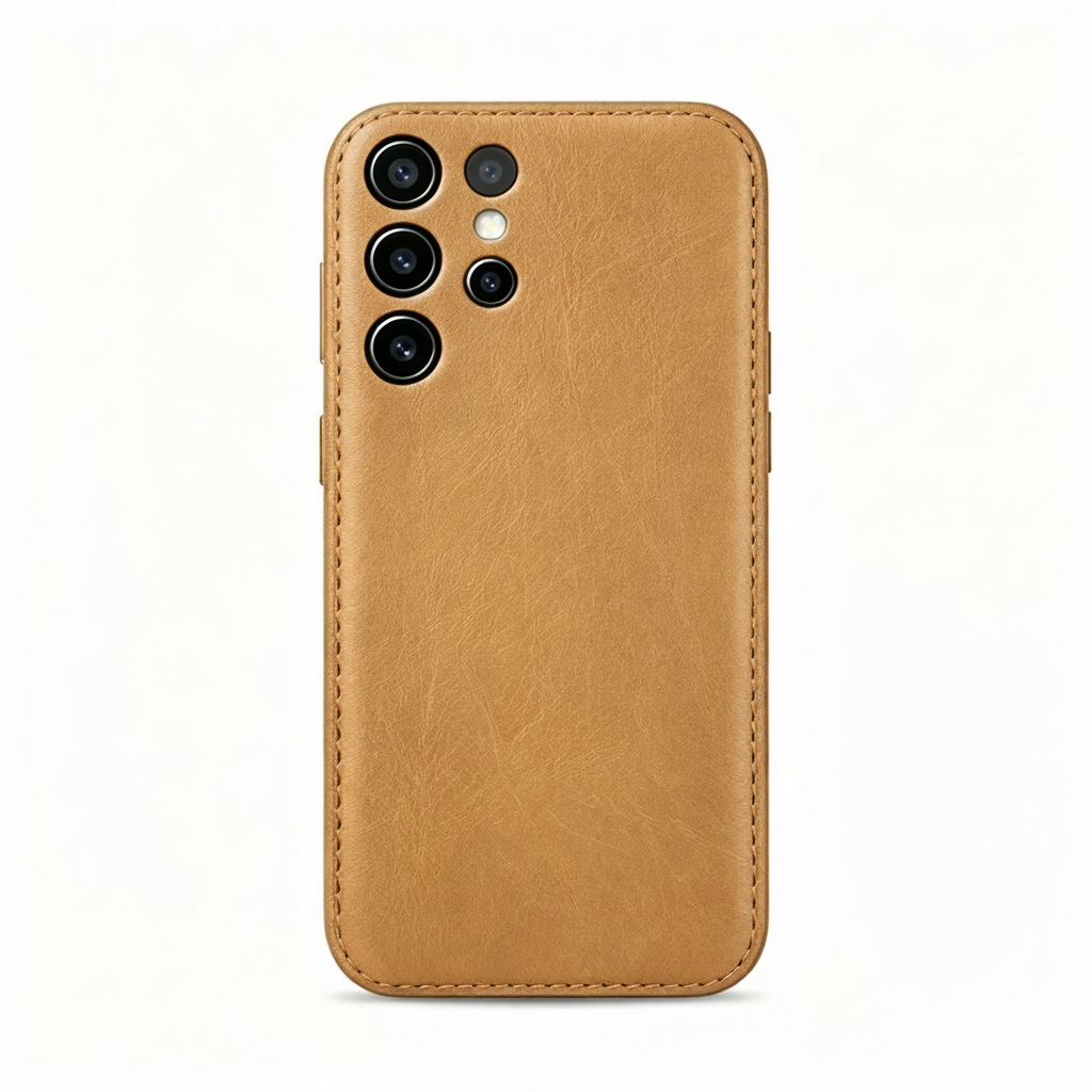 Håndlaget Samsung-veske i grønnsaksgarvet skinn – Vintage Patina Edition