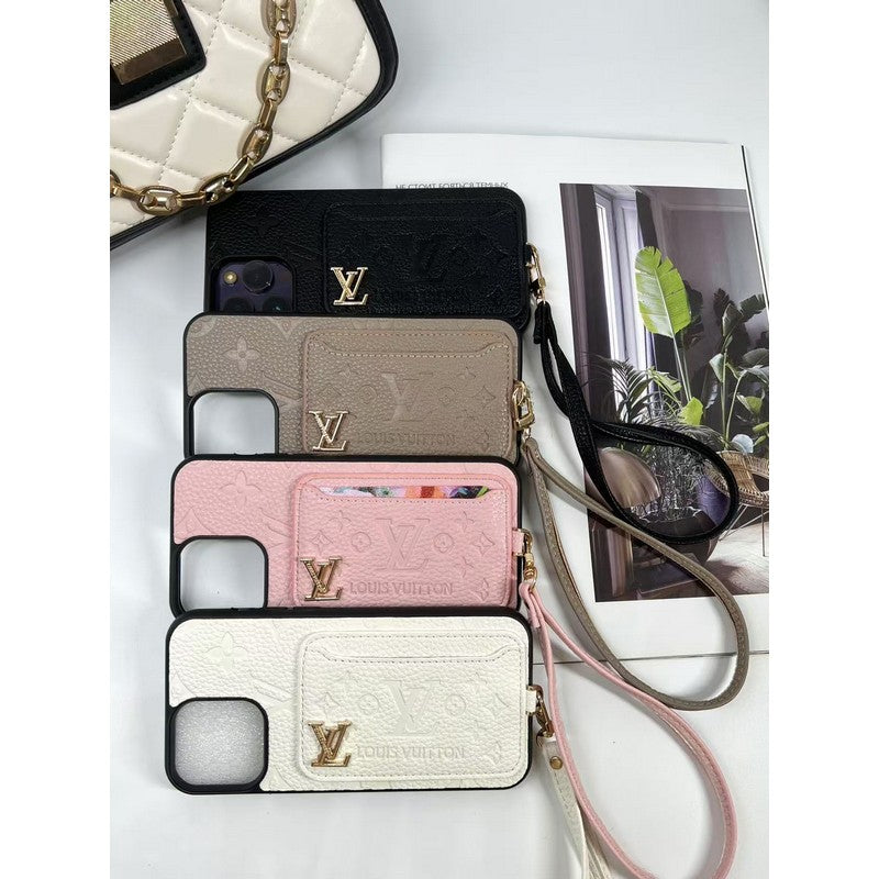 Capa luxuosa para iPhone com bolsa de cartão de quatro cores