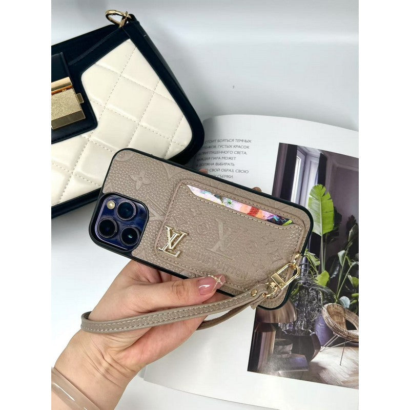 Capa luxuosa para iPhone com bolsa de cartão de quatro cores