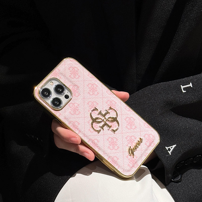 Usnjena torbica za iPhone z zlatim logotipom Gue