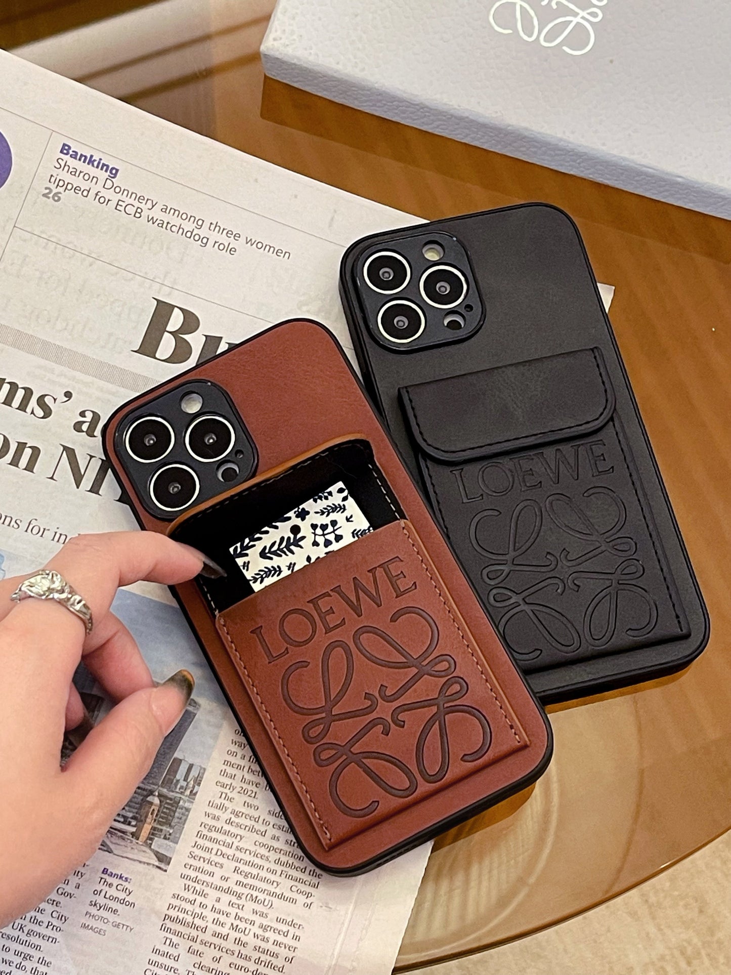 Funda de lujo para iPhone con tarjetero Marrón-LZP241448