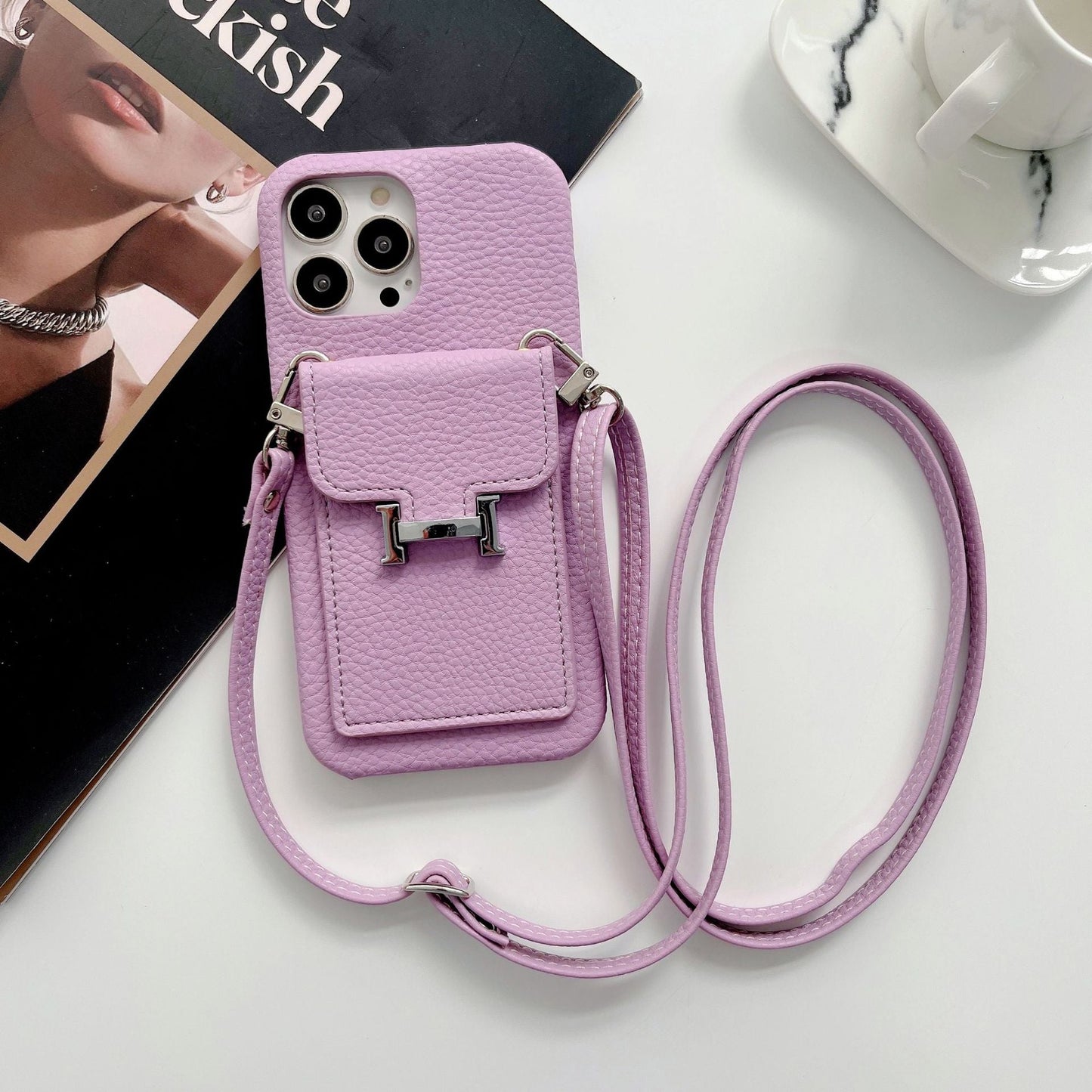 Custodia per iPhone con catena in pelle porta carte H