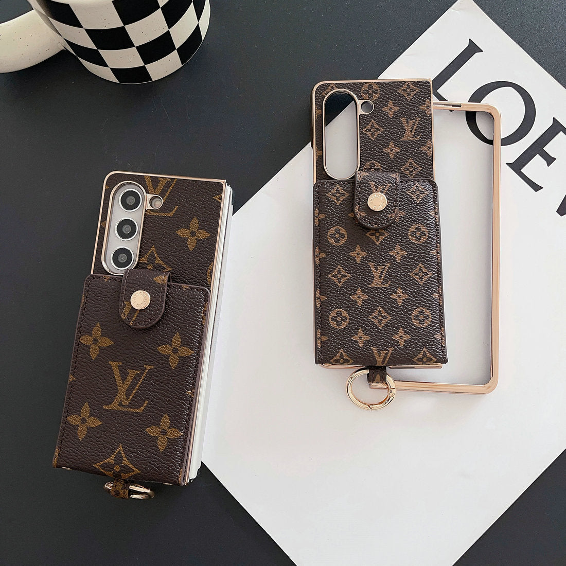 Ylellinen sähköpinnoitettu MONOGRAMIKORTTIKORTTI POISTETTU SAMSUNG Z TAITTAVA KOTELO
