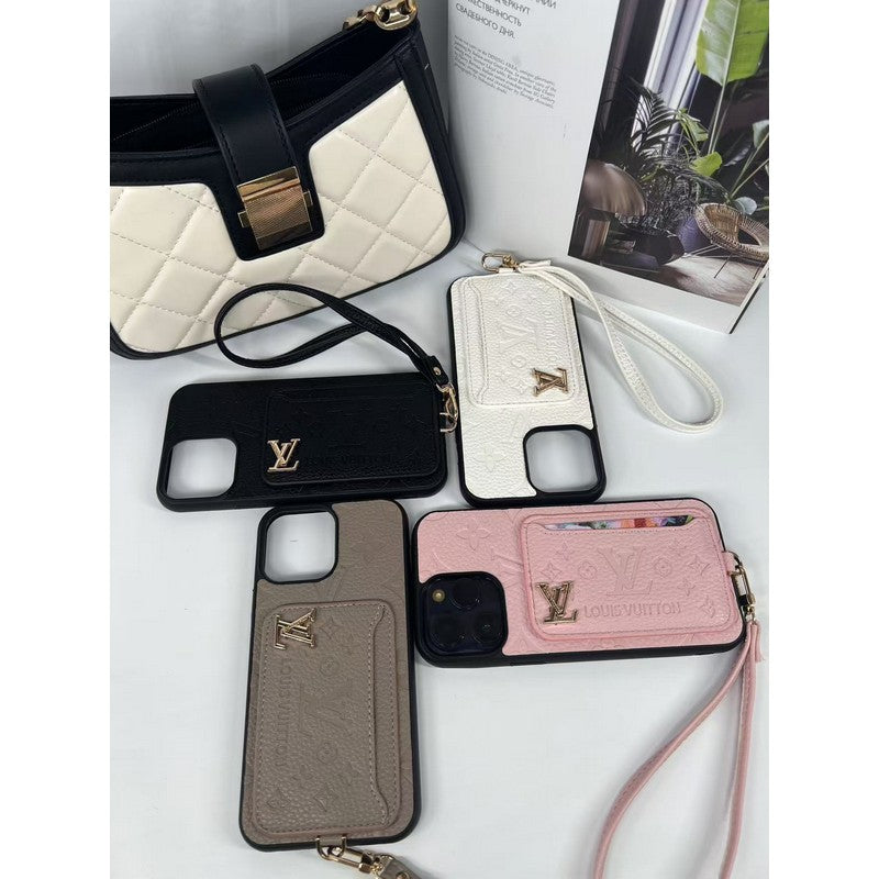 Capa luxuosa para iPhone com bolsa de cartão de quatro cores