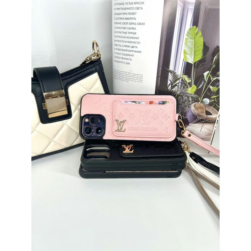 Capa luxuosa para iPhone com bolsa de cartão de quatro cores