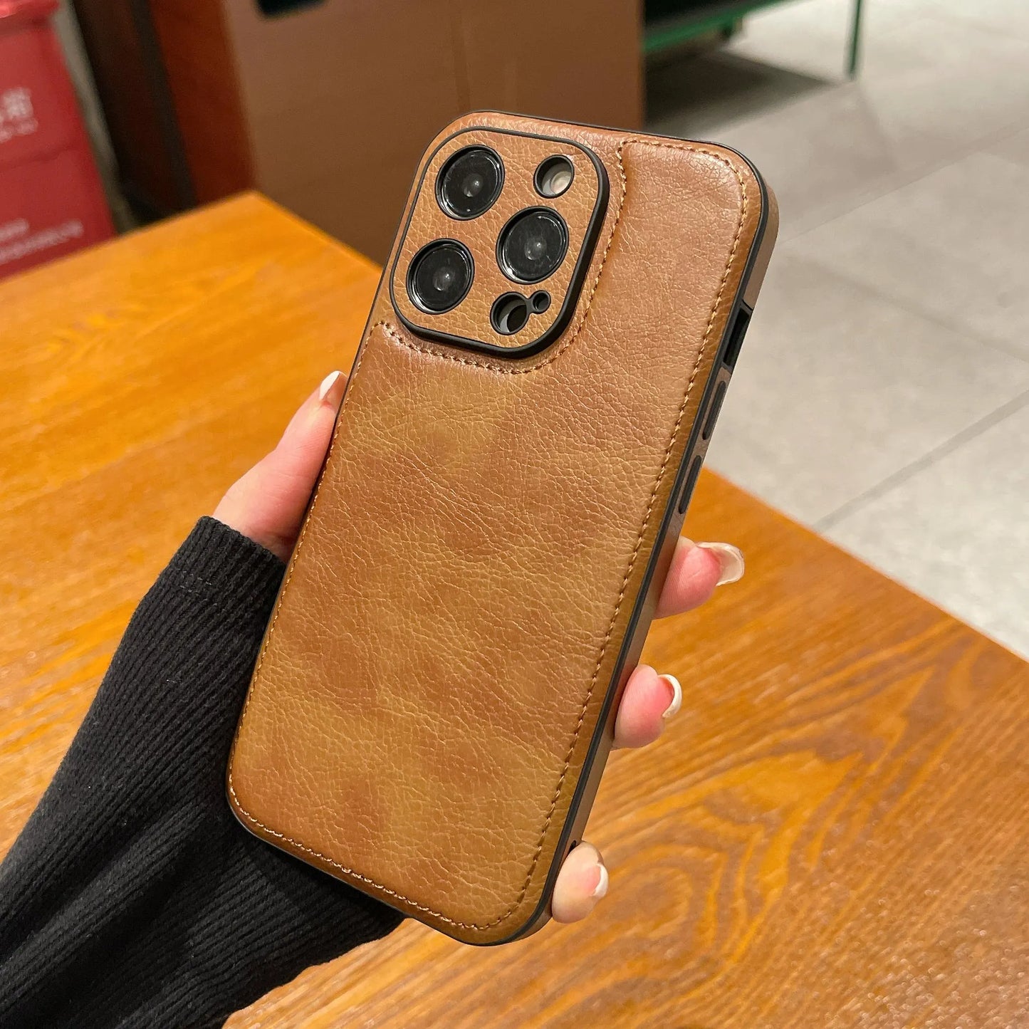 Capa de couro vintage premium para iPhone – capa protetora à prova de choque com toque suave