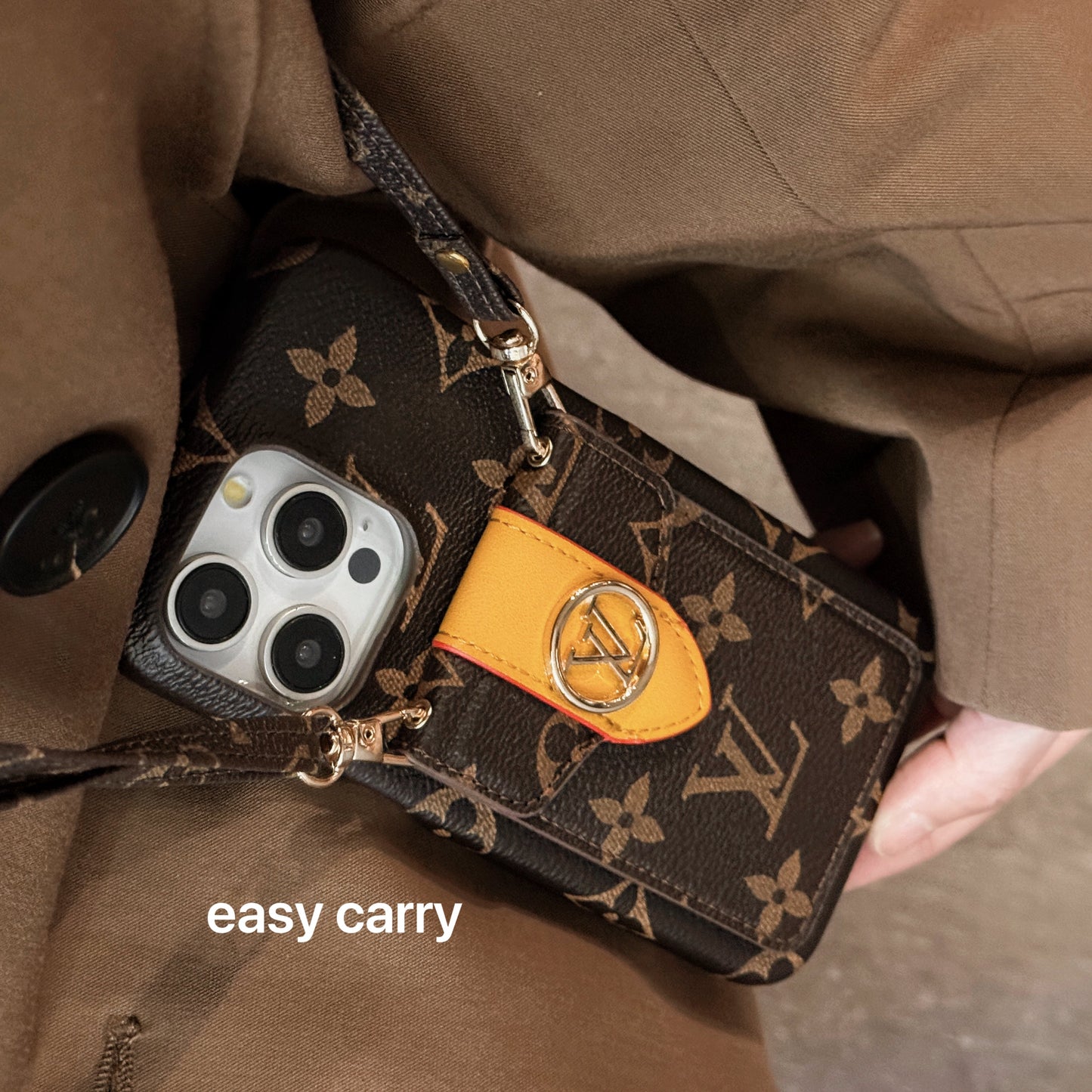 Luxuriöse iPhone-Hülle mit Kartenhalter und Kette