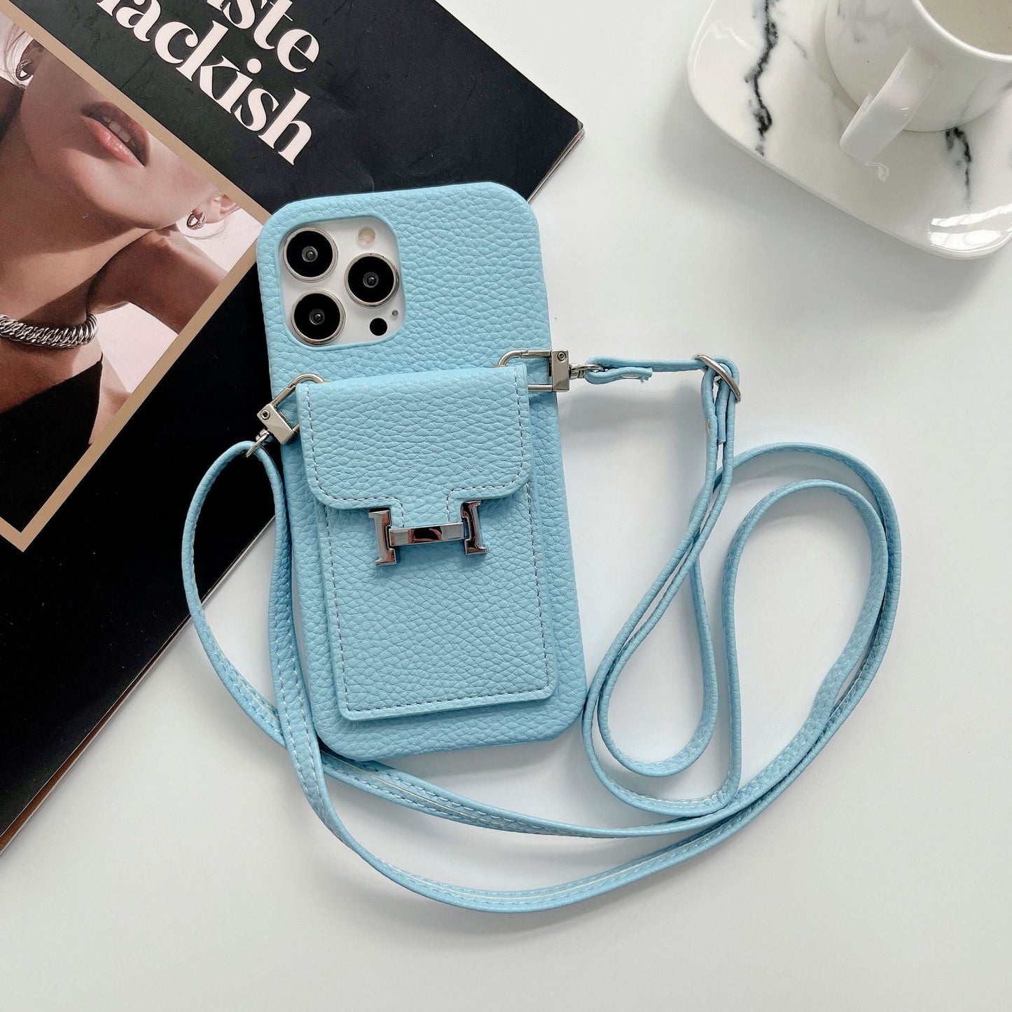 Custodia per iPhone con catena in pelle porta carte H