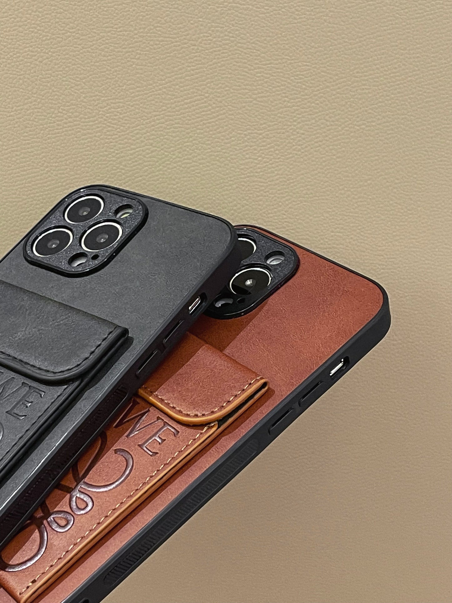 Funda de lujo para iPhone con tarjetero Marrón-LZP241448
