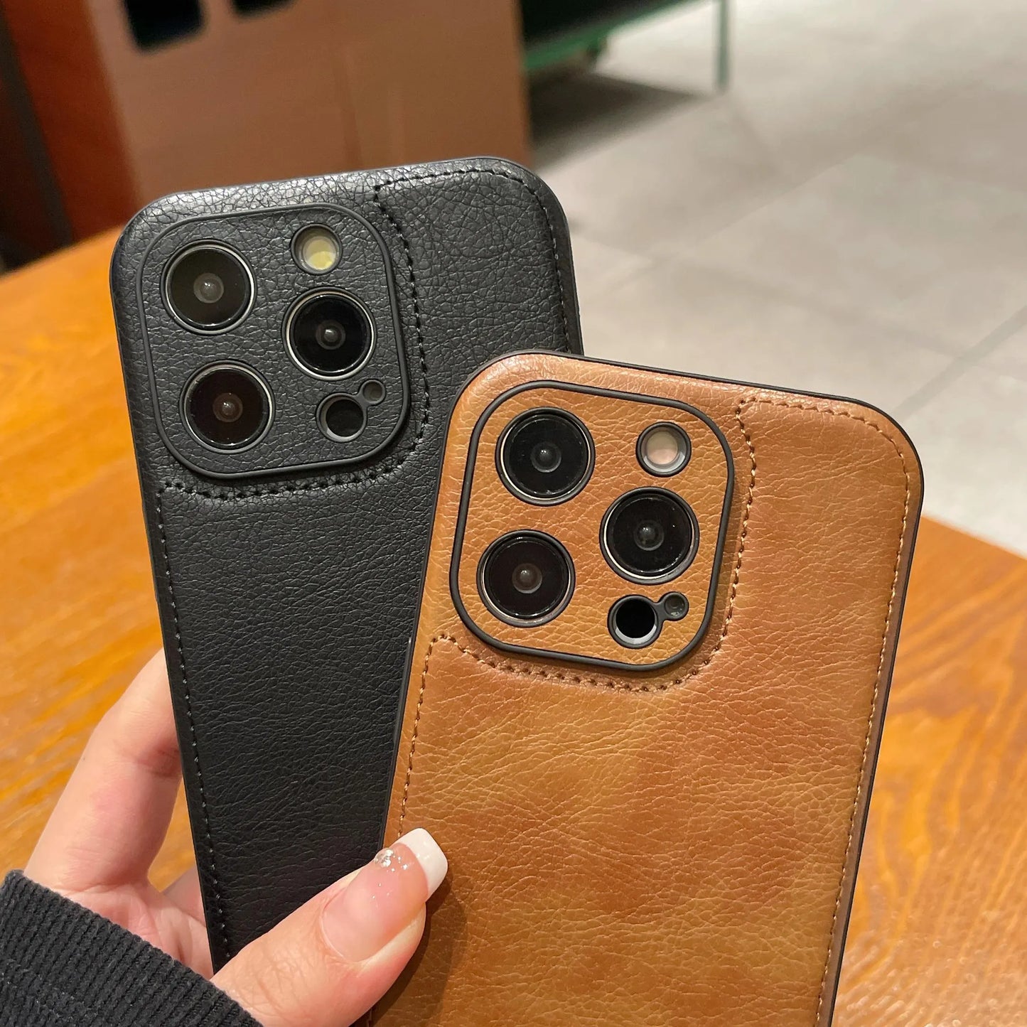 Capa de couro vintage premium para iPhone – capa protetora à prova de choque com toque suave