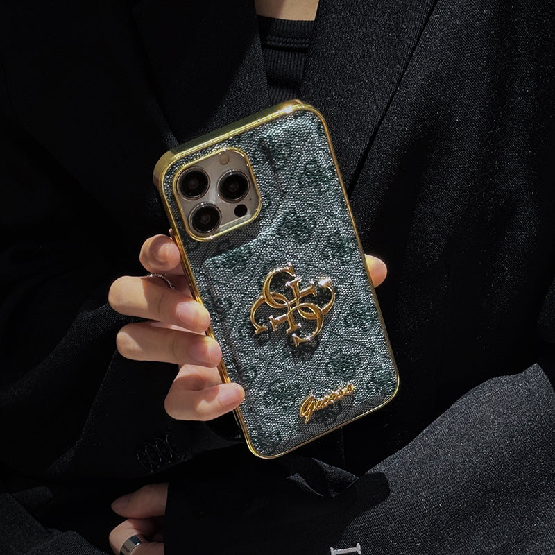Usnjena torbica za iPhone z zlatim logotipom Gue