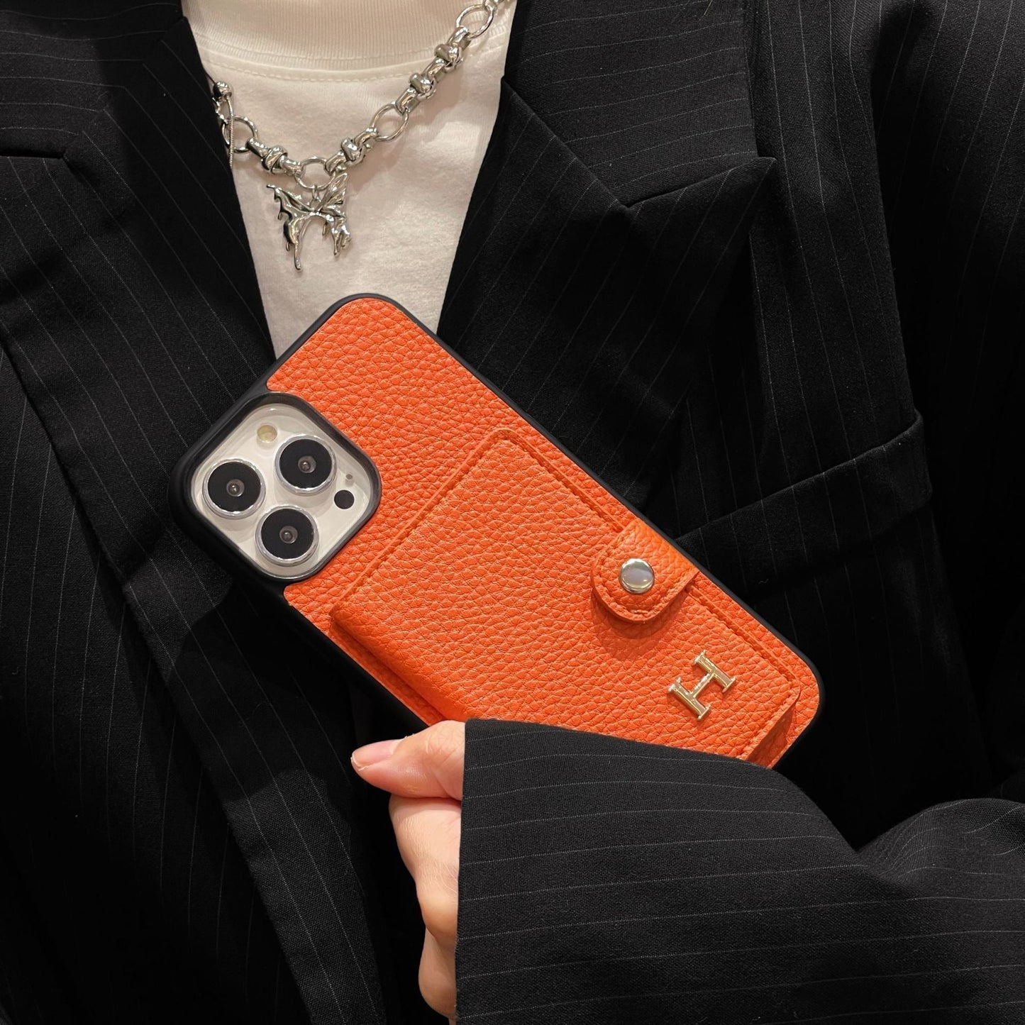 Custodia per iPhone porta carte in pelle H