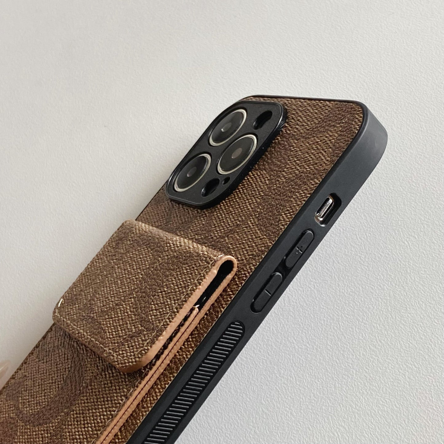 Capa clássica para iPhone com carteira marrom claro-HP240513