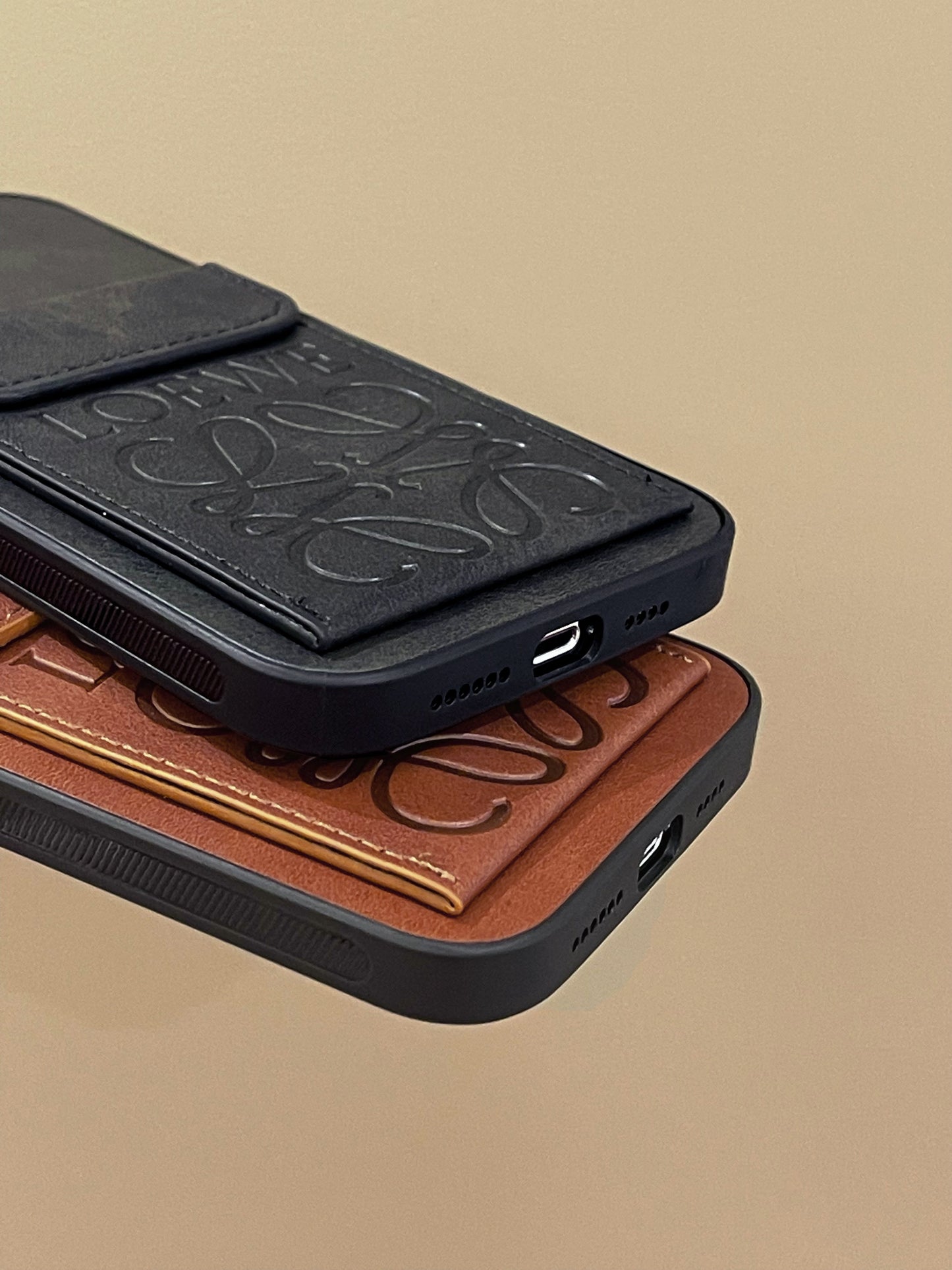 Funda de lujo para iPhone con tarjetero Marrón-LZP241448