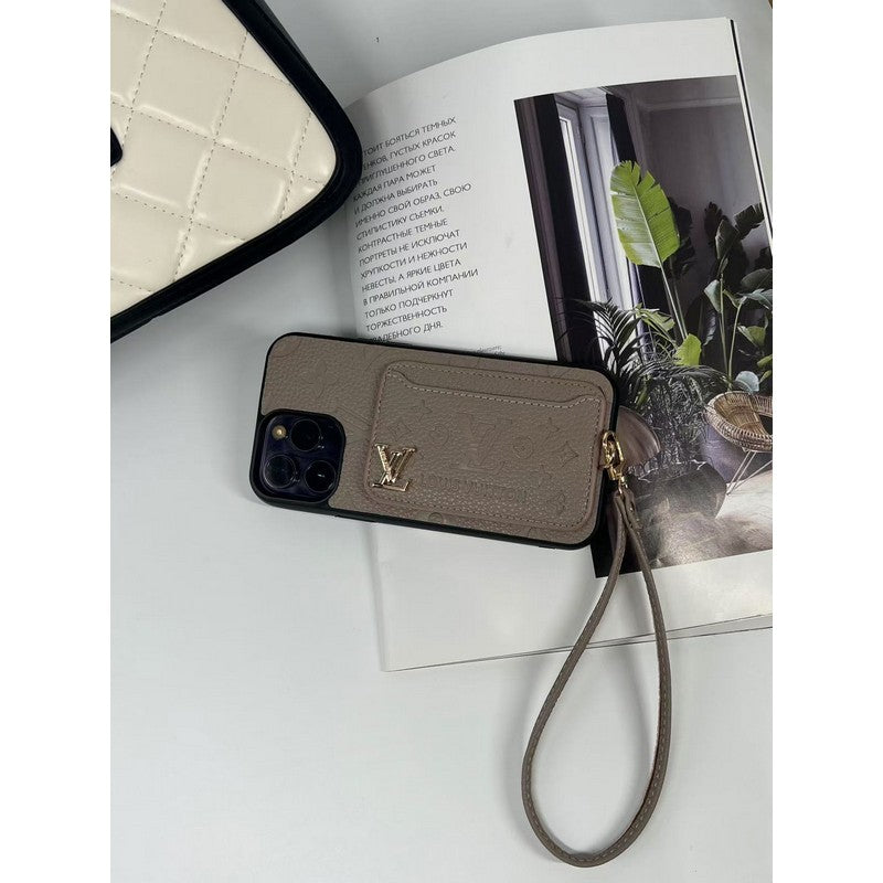 Capa luxuosa para iPhone com bolsa de cartão de quatro cores