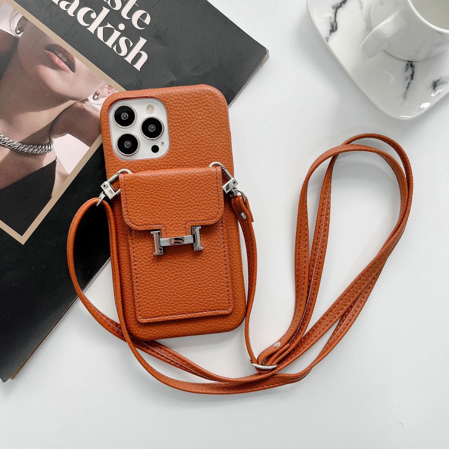 Custodia per iPhone con catena in pelle porta carte H