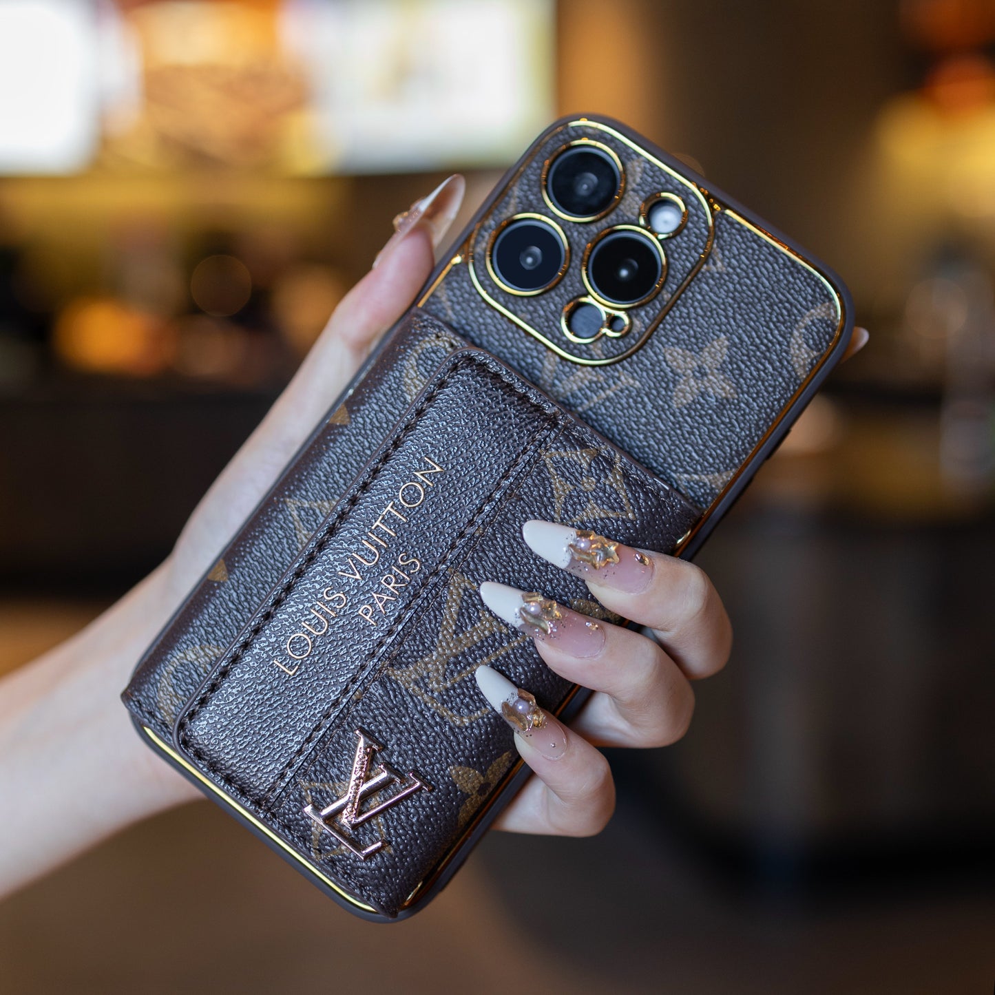 Luxusné pokročilé kožené puzdro na iPhone s držiakom karty & remienkom
