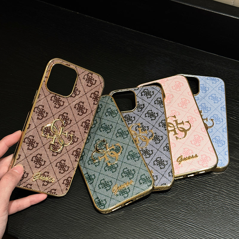 Usnjena torbica za iPhone z zlatim logotipom Gue