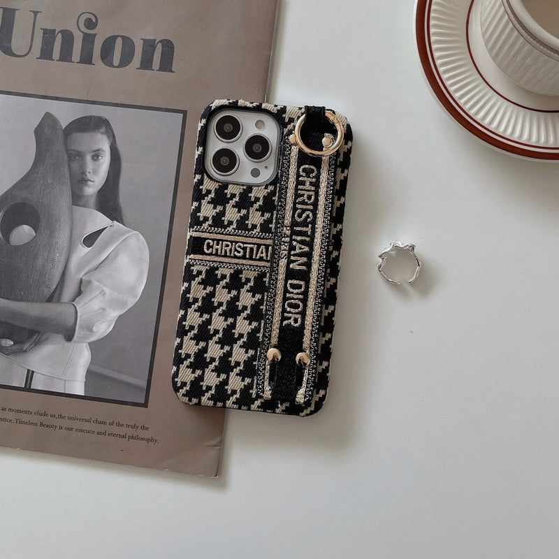 ファッション千鳥格子リストバンド iPhone ケース