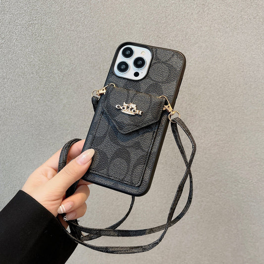 Klasična torbica za iPhone z držalom za kartice in paščkom, svetlo črna -SJ240513
